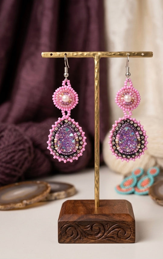 Drop Beaded Earrings pink collection