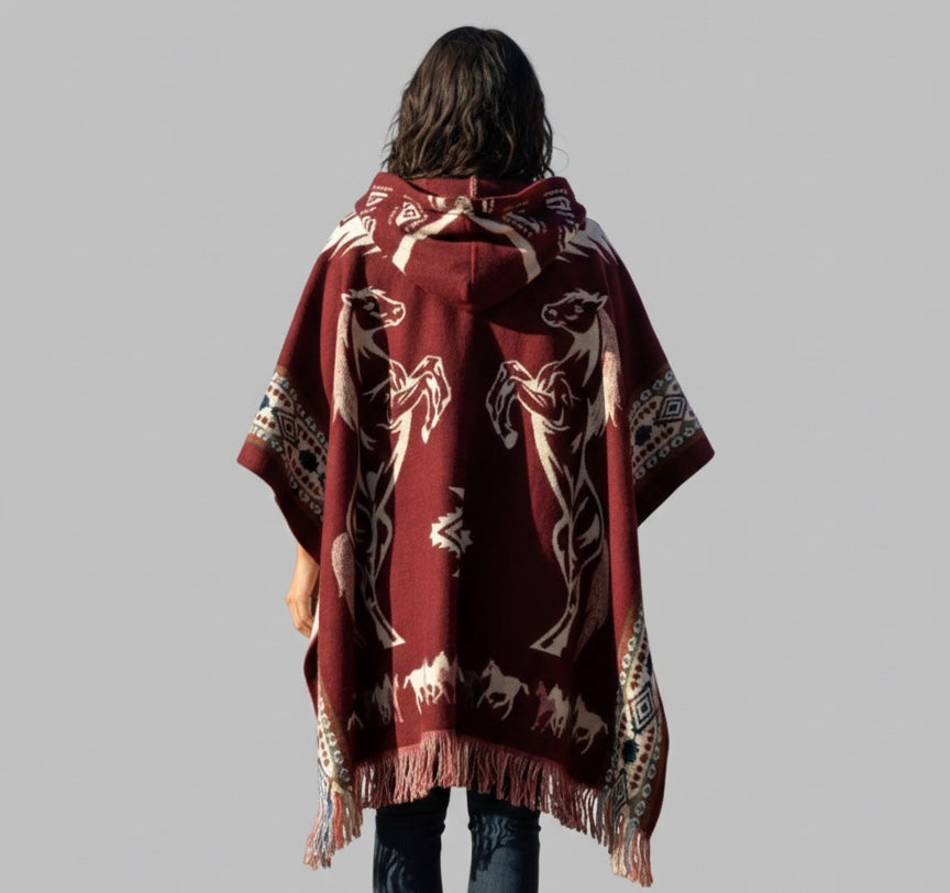 Horses HandMade Wool Poncho