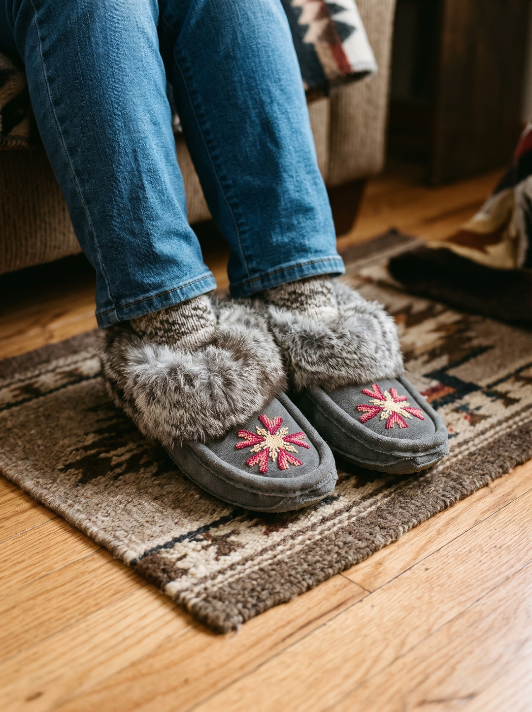 Moccasins with Beadwork (Size 9)