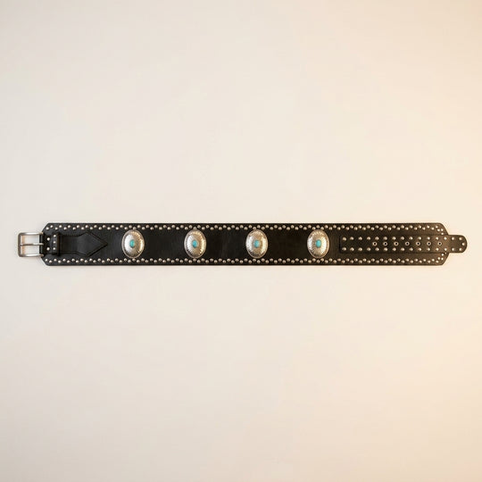 Western Concho Studded Belt (Black-Turquoise)