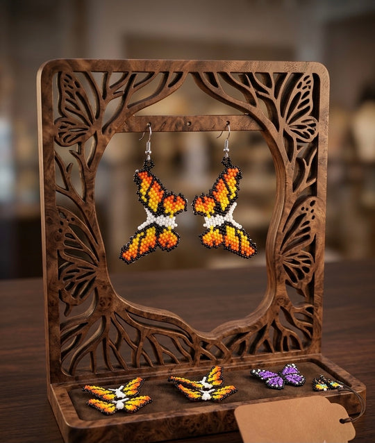 Black / yellow Dancing Butterfly Beaded Earrings