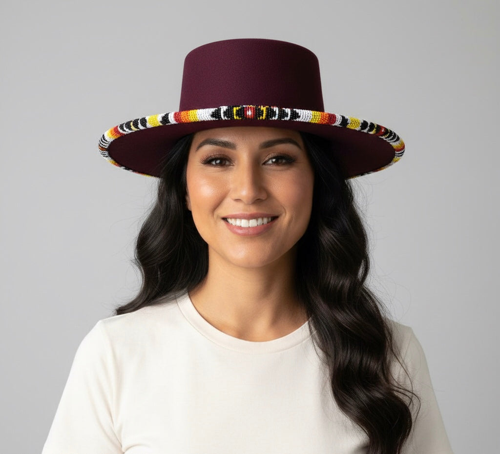 Size-56 Handmade Beaded Hat(Purple)