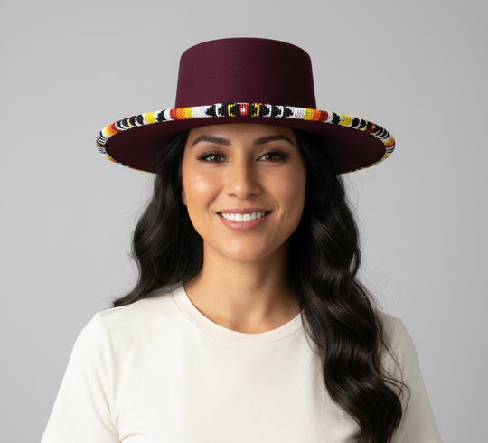 Size-56 Handmade Beaded Hat(Purple)