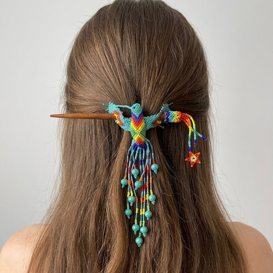 Turquoise Hummingbird Beaded Hair Stick