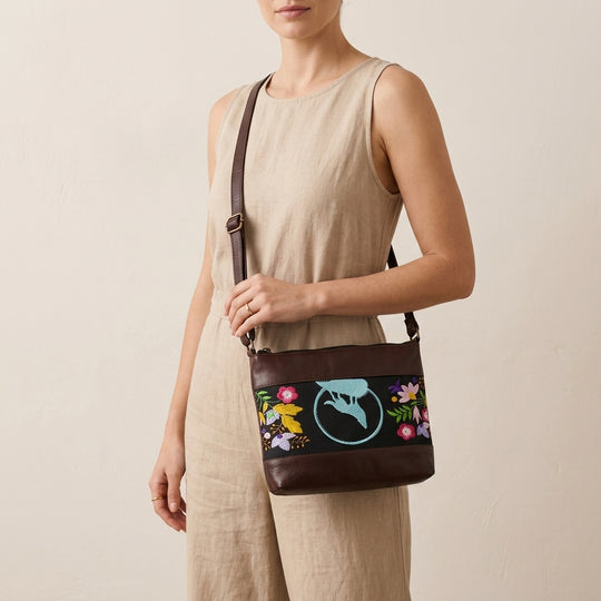 Wolf Embroidered Leather Crossbody Bag