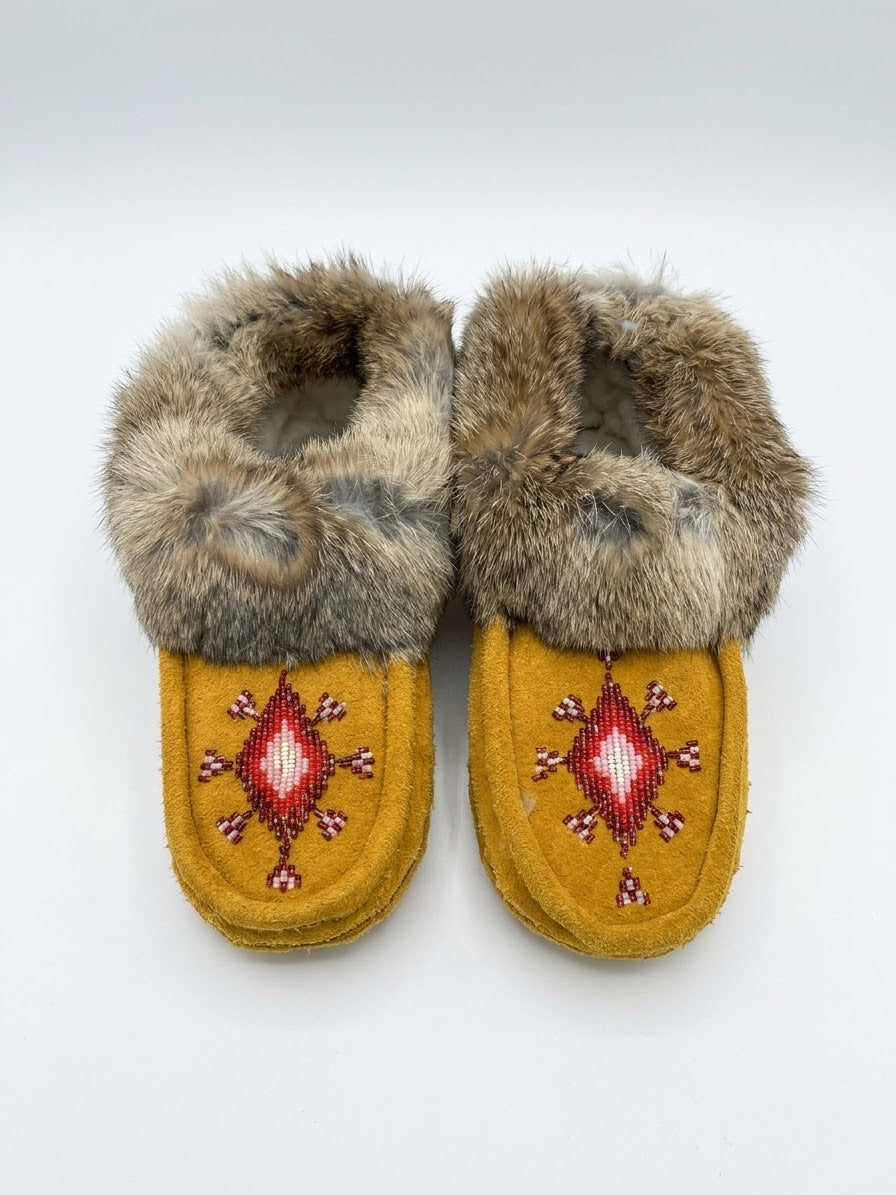 Yellow Moccasins with Beadwork (Size 7)