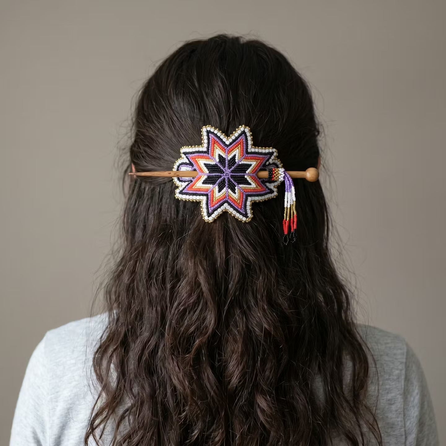 OLDTRIBES Purple Handmade Beaded Star Barrette