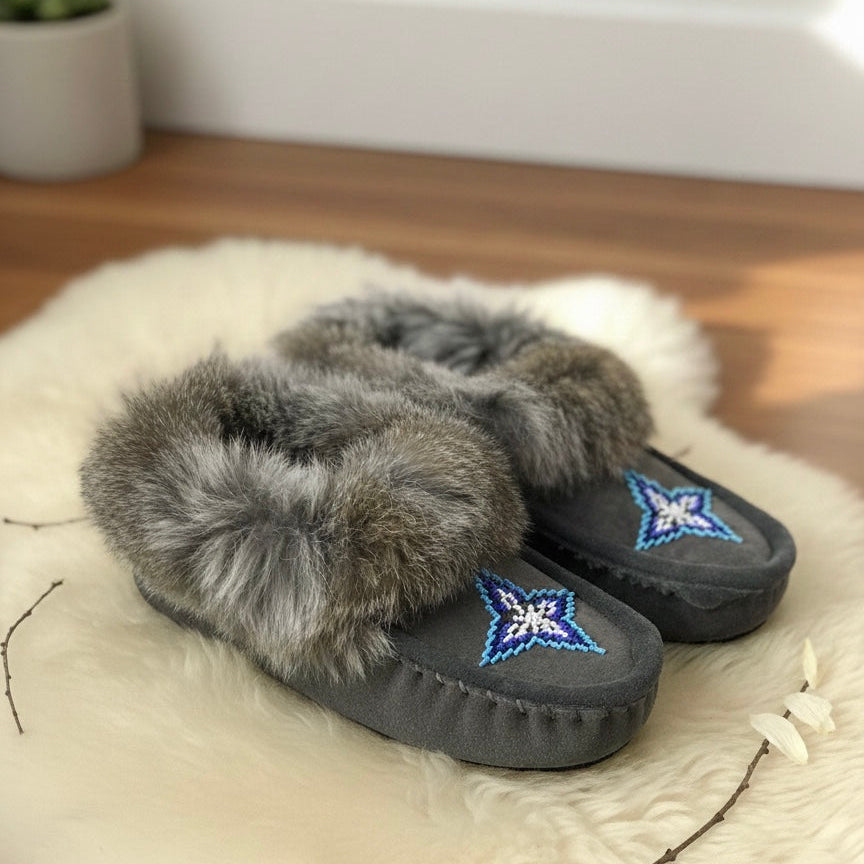 Moccasins with Beadwork (Size 6)