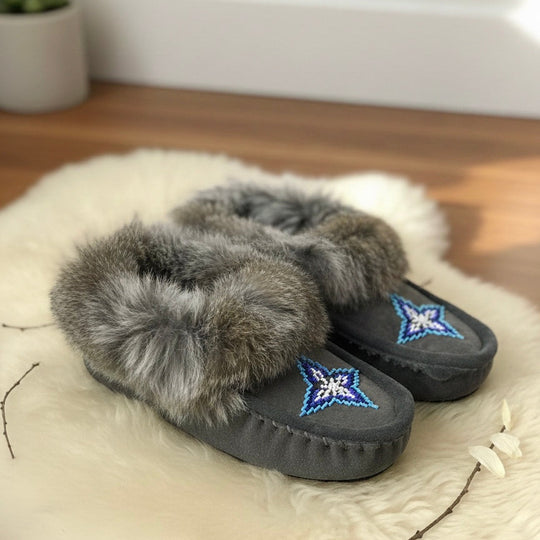 Moccasins with Beadwork (Size 6)