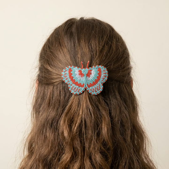 Turquoise Butterfly Beaded Barrette