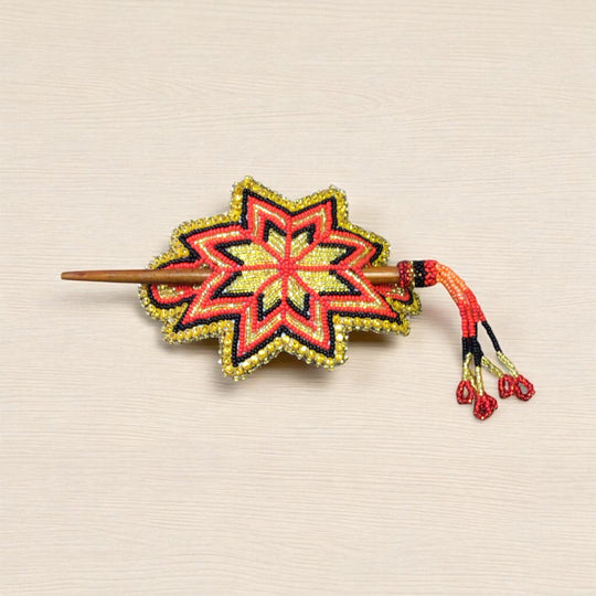 Red Golden Handmade Beaded Star Barrette