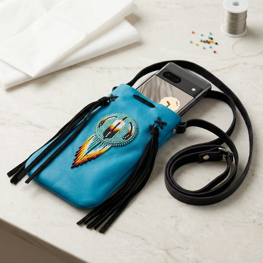 Beaded Suede Phone Pouch ~ turquoise