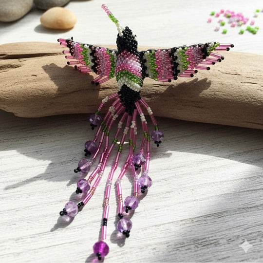 Black and green Hummingbird Barrette with Fringes