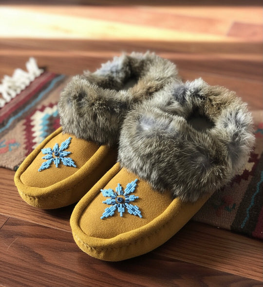 Black  Moccasins with Beadwork (Size 8)