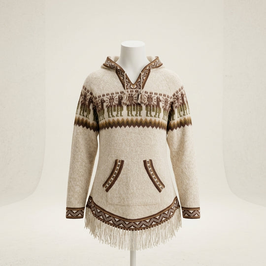 OLDTRIBES™ Women Cardigan Beize Alpaca Sweater