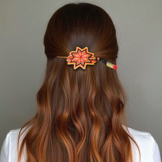 Red Handmade Beaded Star Barrette