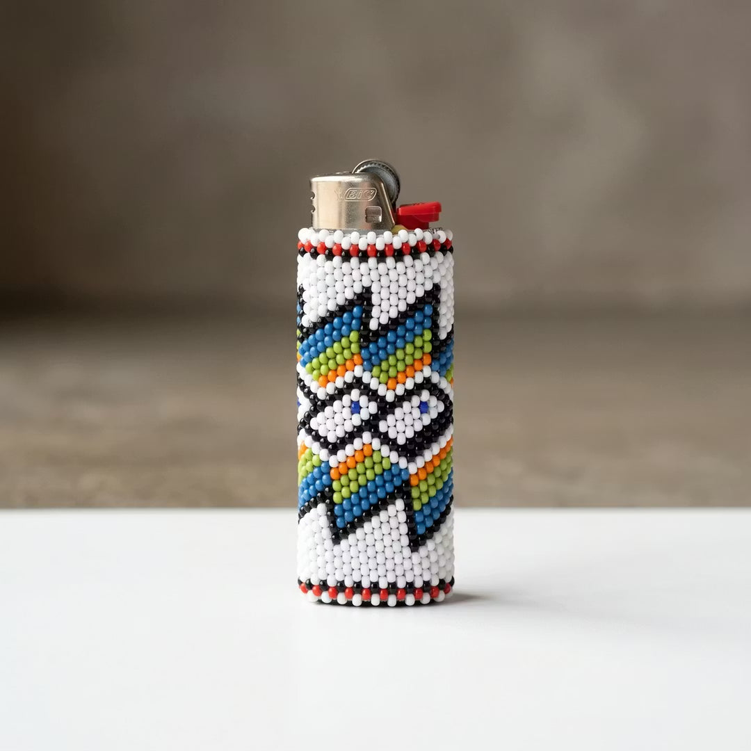 Yellow and white Beaded Lighter Case