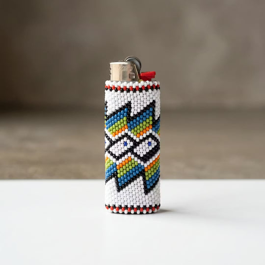Yellow and white Beaded Lighter Case