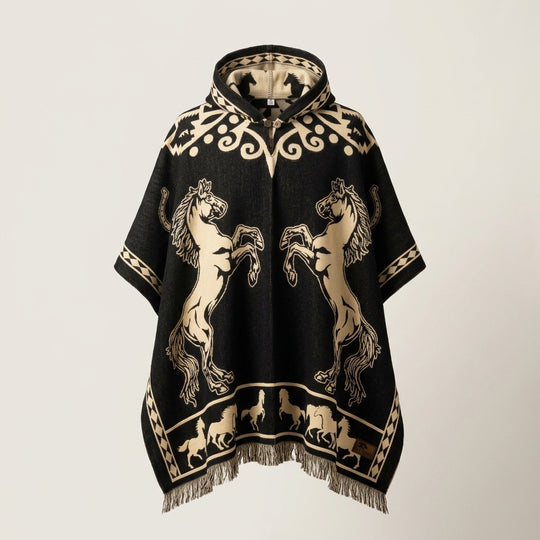 Horses HandMade Wool Poncho