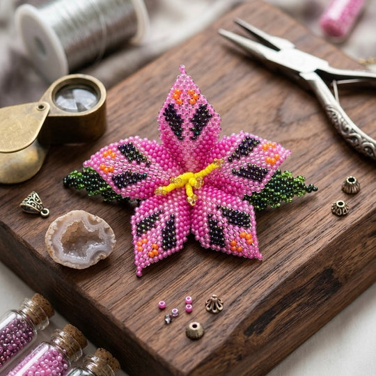 Pink  Ember Bloom Beaded Hair Barrette