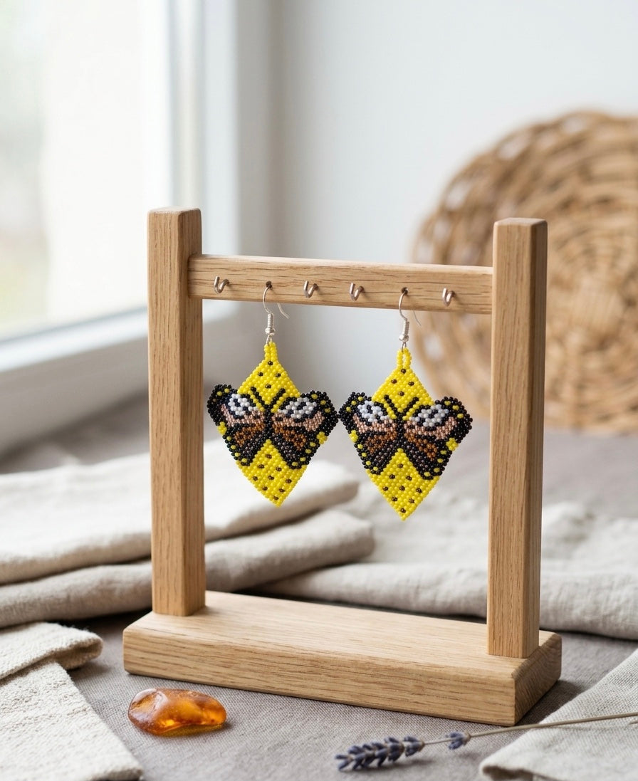 Butterfly Beaded Earrings (Yellow)