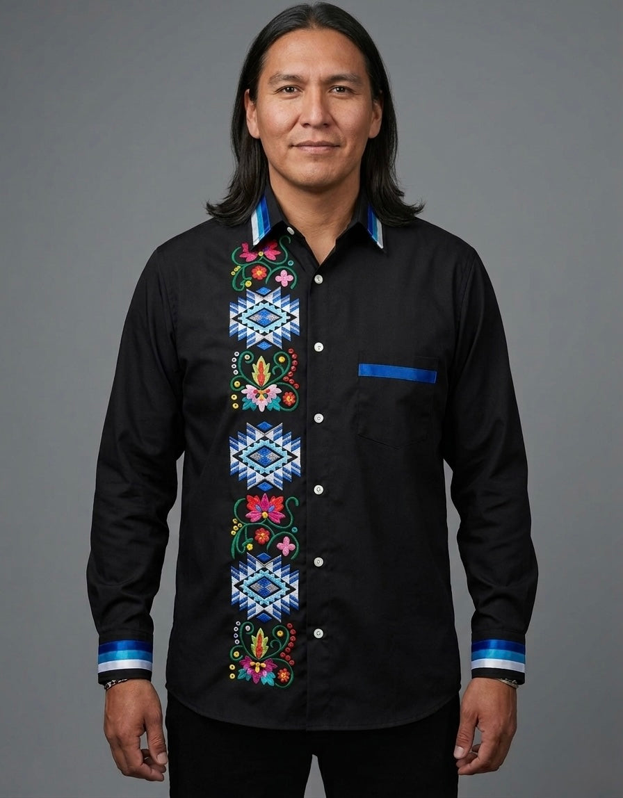 Embroidered Ribbon Shirt (Blue)
