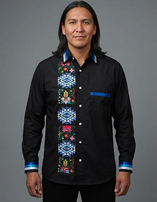 Embroidered Ribbon Shirt (Blue)
