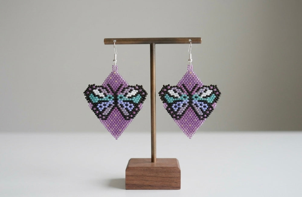 Butterfly Beaded Earrings (Purple)