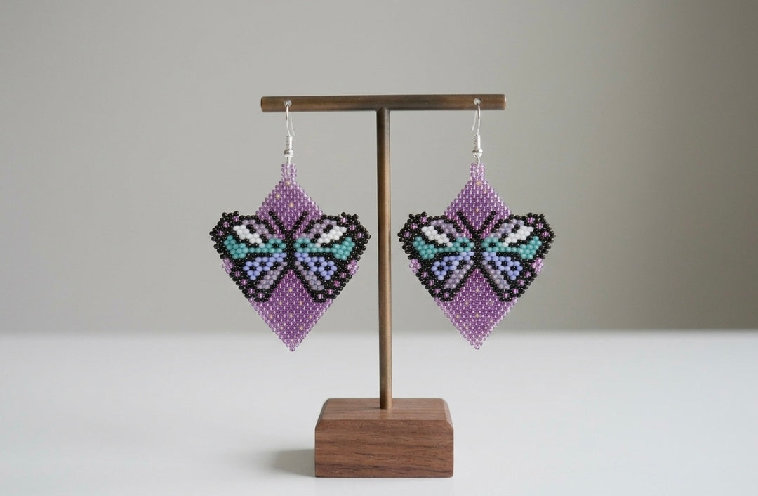 Butterfly Beaded Earrings (Purple)
