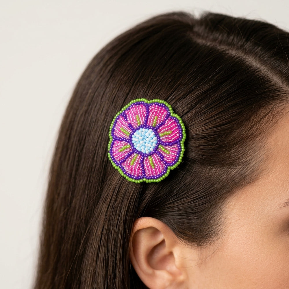 Pink/Purple Beaded Flower Barrette