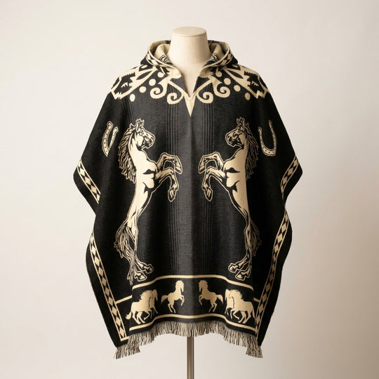 Horses HandMade Wool Poncho