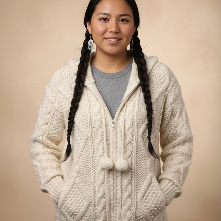 White Cayambe Alpaca Cable Knit Sweater