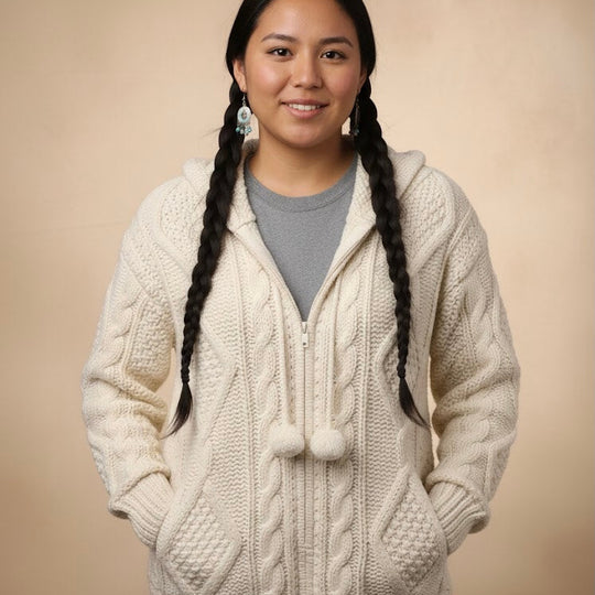 White Cayambe Alpaca Cable Knit Sweater