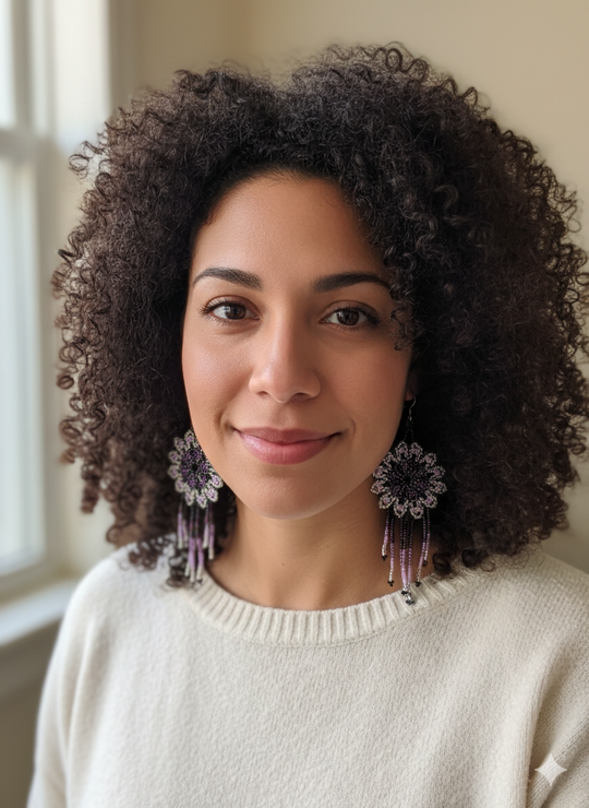 Purple Flower beaded Earrings