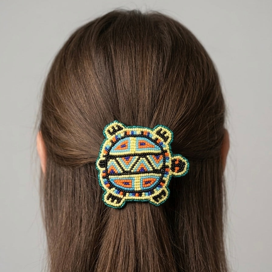 Beaded turtle Barrette Yellow accent