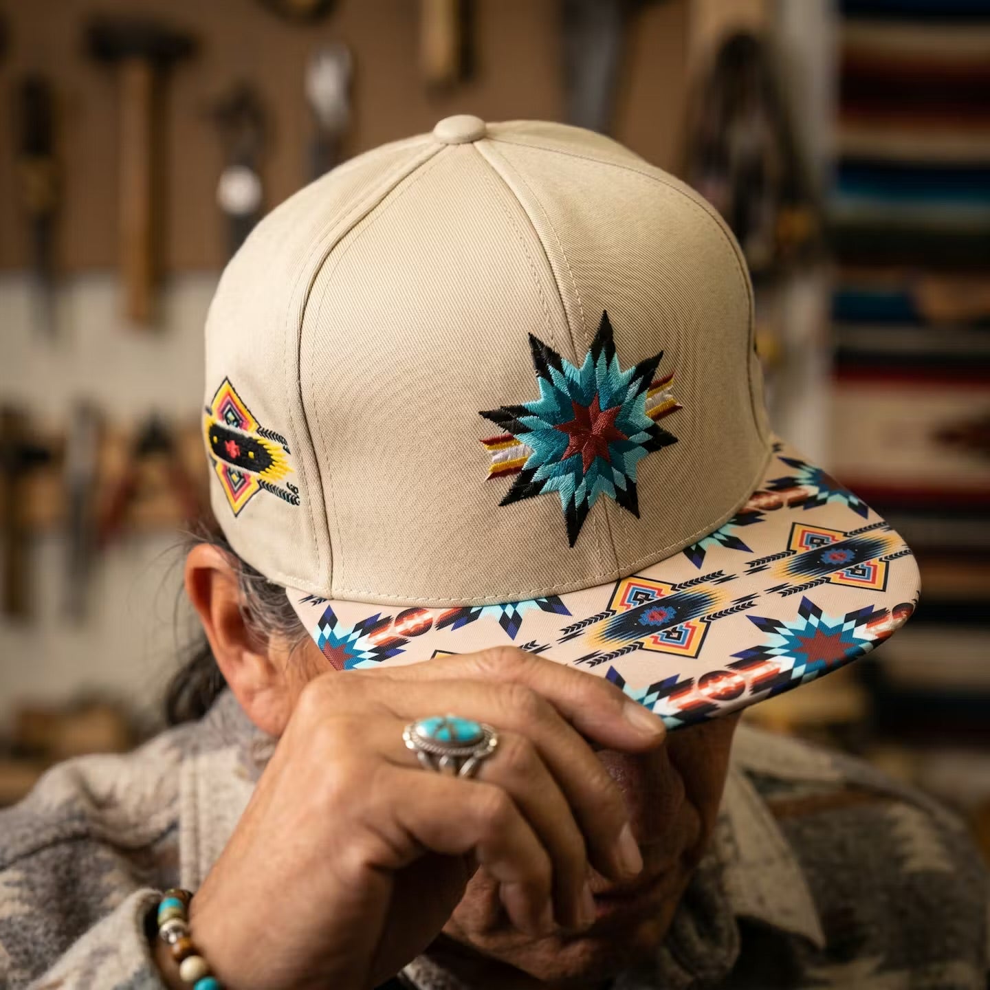 Native embroidery Hat beige | OLDTRIBES – OldTribes