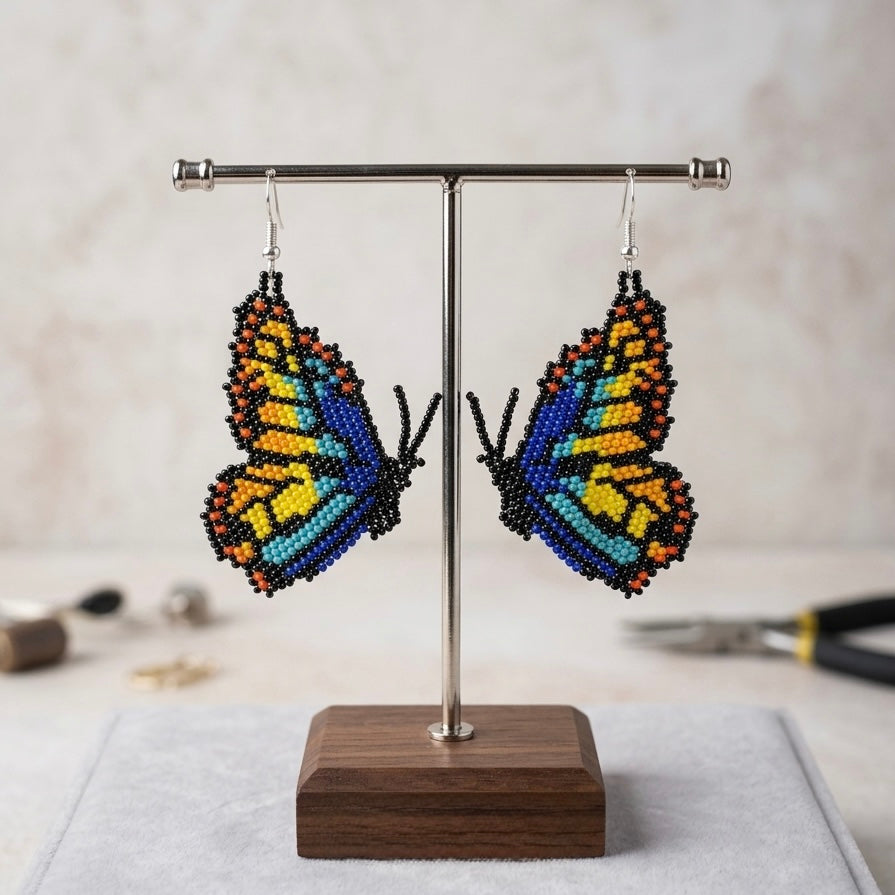 Blue  Beaded Butterfly Wing Earrings