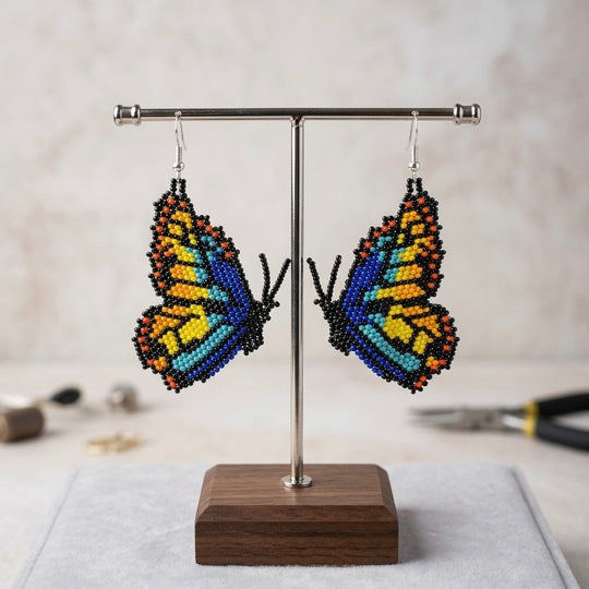 Blue  Beaded Butterfly Wing Earrings