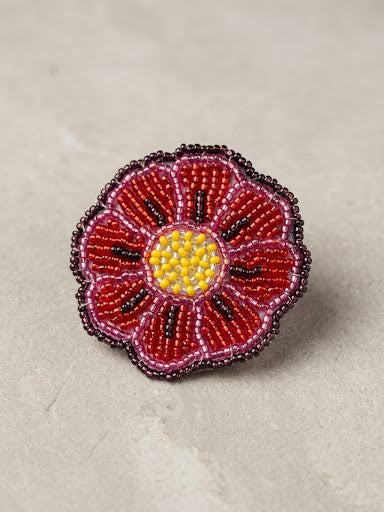 Red Beaded Flower Barrette