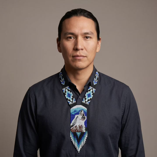 Beaded Medallion Necklace(Howling Wolf)