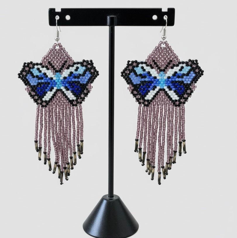 Rosy Pink Beaded Dancing Wing Earrings