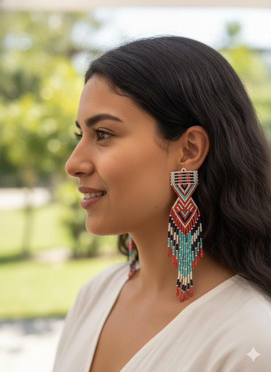 Red and White Sunset Path Beaded Earrings