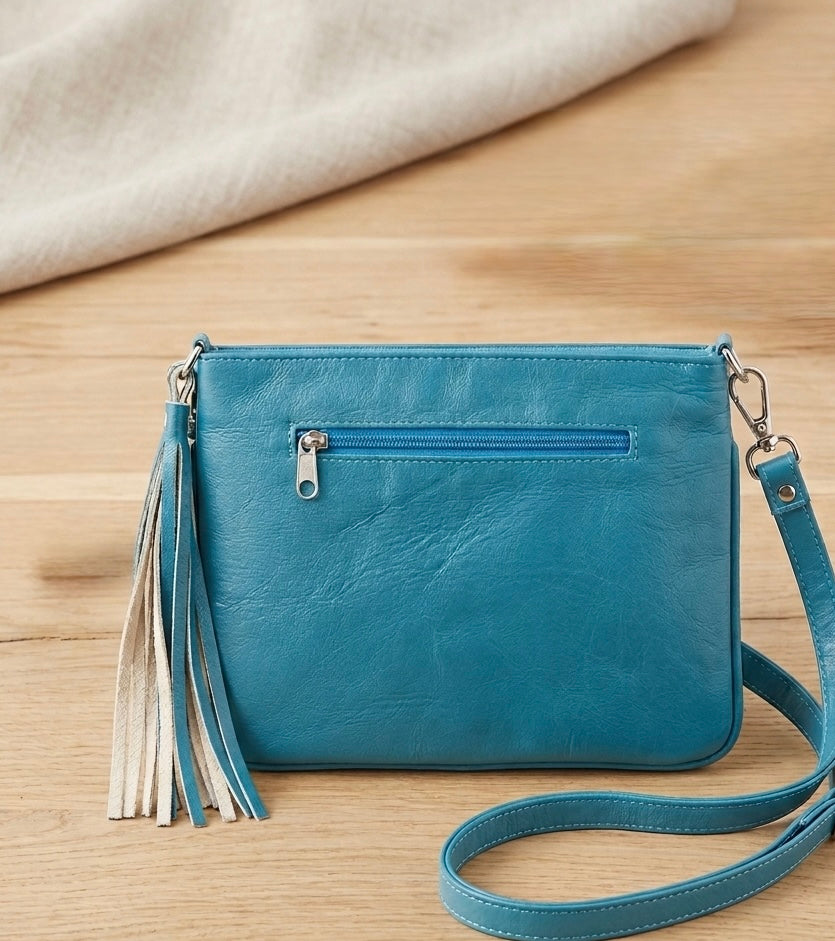 Leather beaded Crossbody bag(Turquoise )