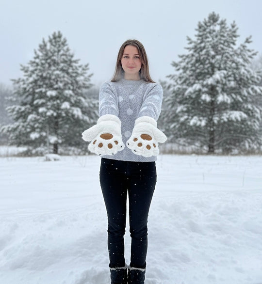 White Soft Plush Paw Gloves