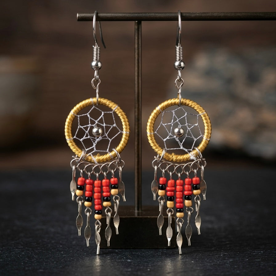 Light gold Beaded Dreamcatcher earrings