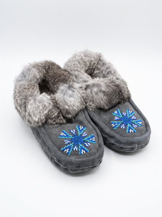Grey Moccasins with Beadwork (Size 10)