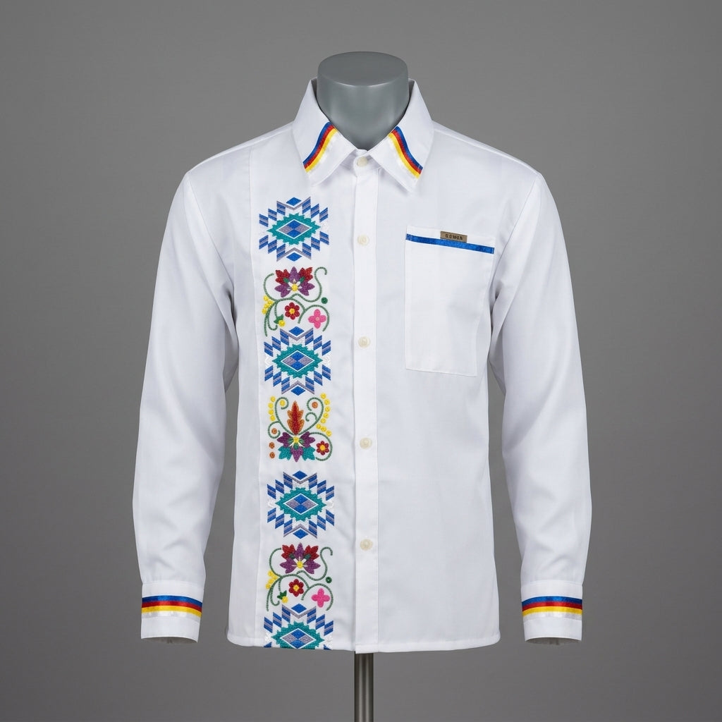 Embroidered White Ribbon Shirt (Floral)