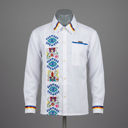 Embroidered White Ribbon Shirt (Floral)