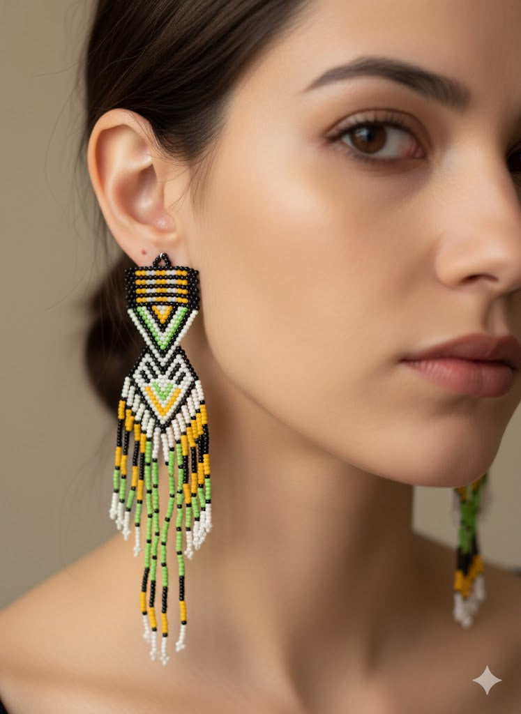 Green and Brown Sunset Path Beaded Earrings