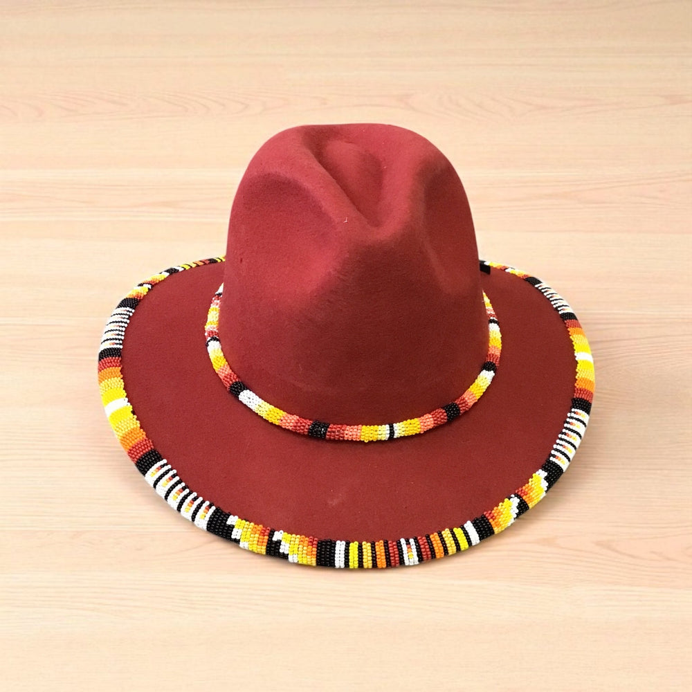 Size-58 Handmade Beaded Hat(Red)